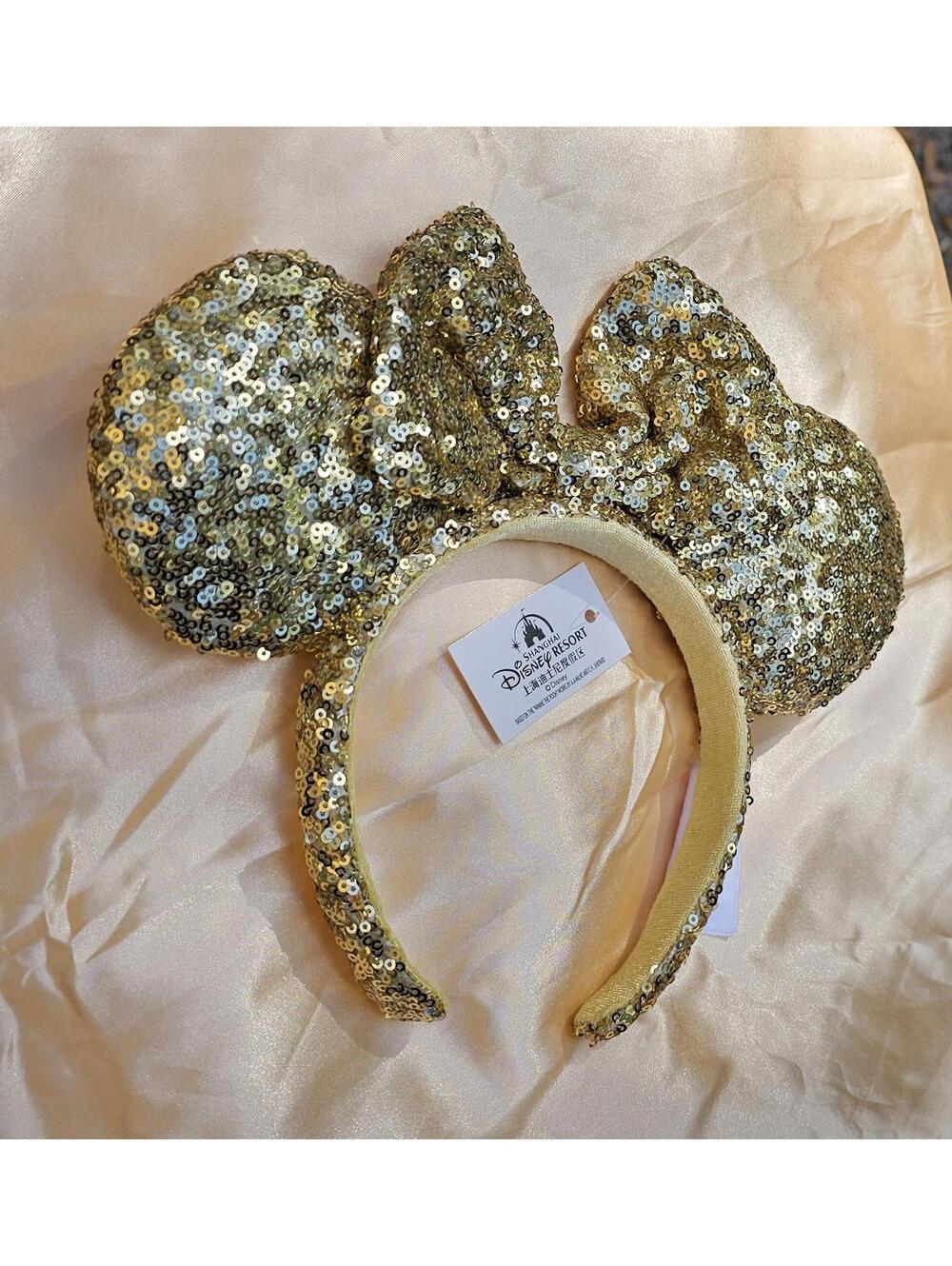 Gold Sequin Bow Minnie Ears Headband Sparkly Bling NWT - Picture 4 of 4